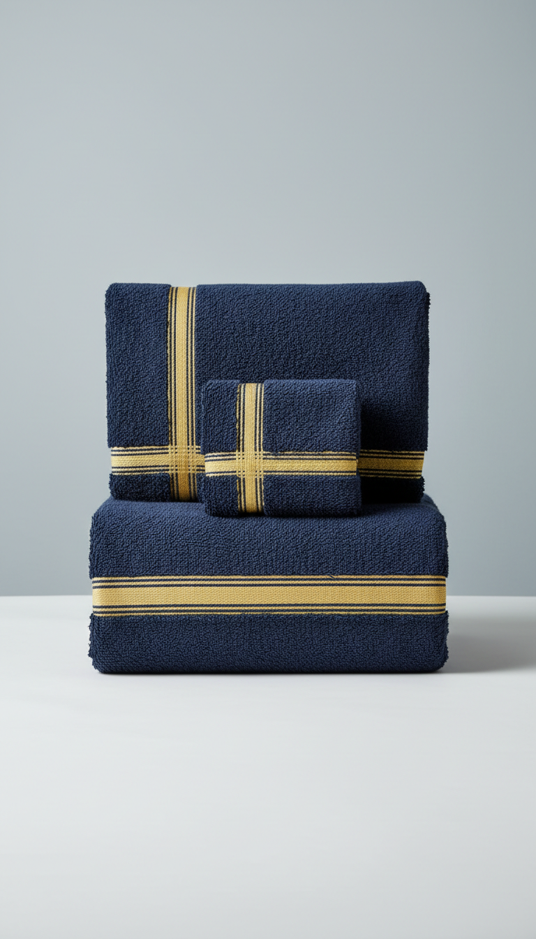 Navy Yacht Towel Set with Gold Trim